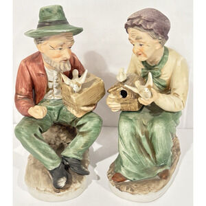 Vintage Ardco C-1907 Porcelain Figurines Elderly Couple Birds Birdhouse